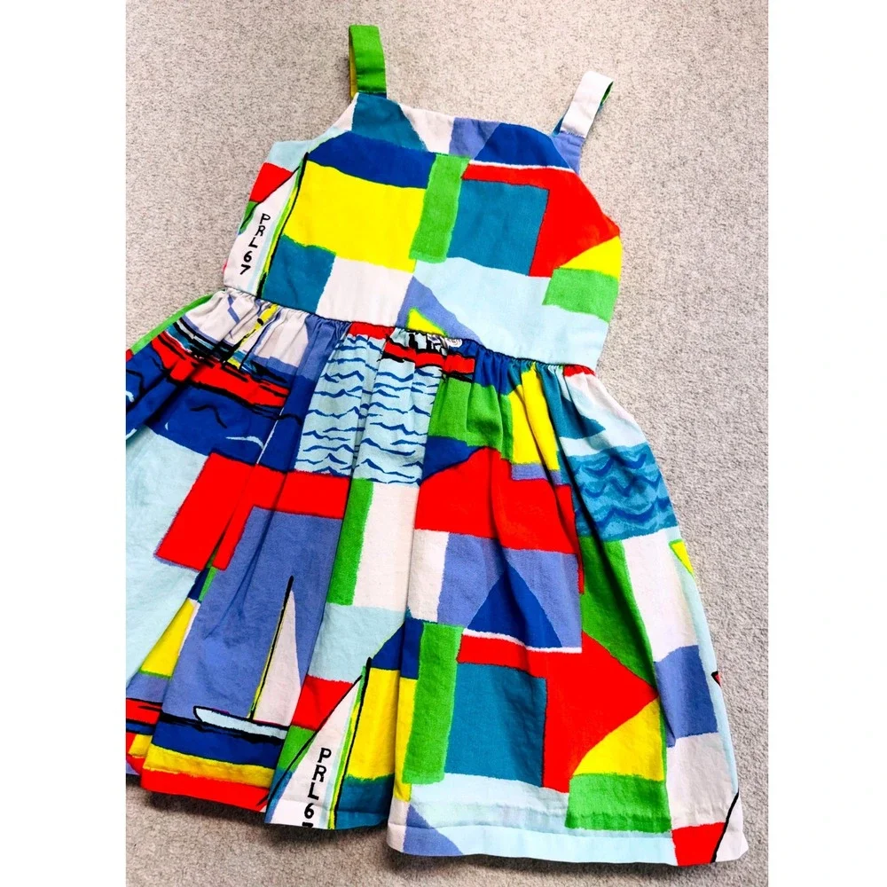 Ralph Lauren Sailboat Dress Kids 24M Multicolor Abstract Nautical Cotton PRL67
